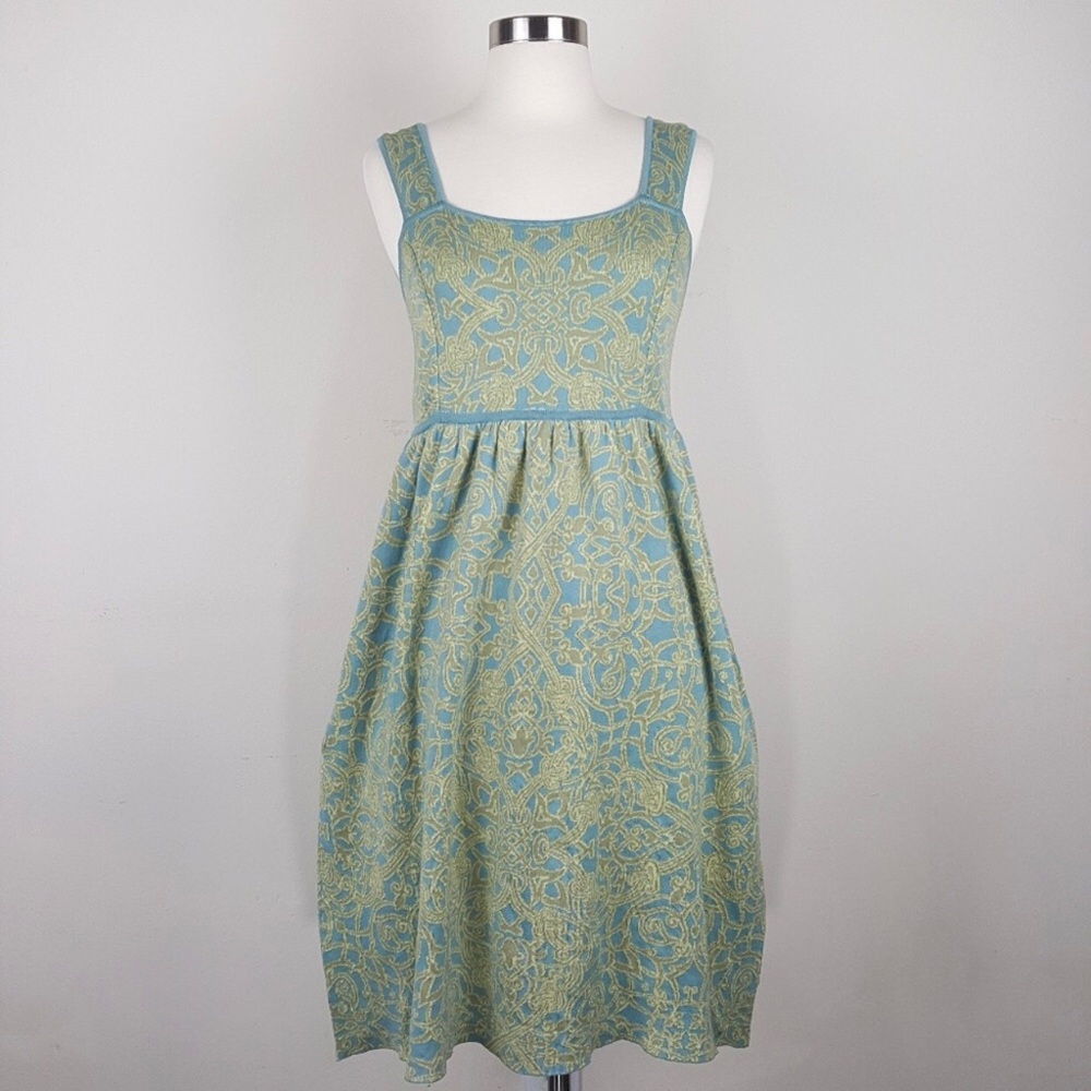 Peruvian Connection Blue and Gold Midi Dress Size M NWT